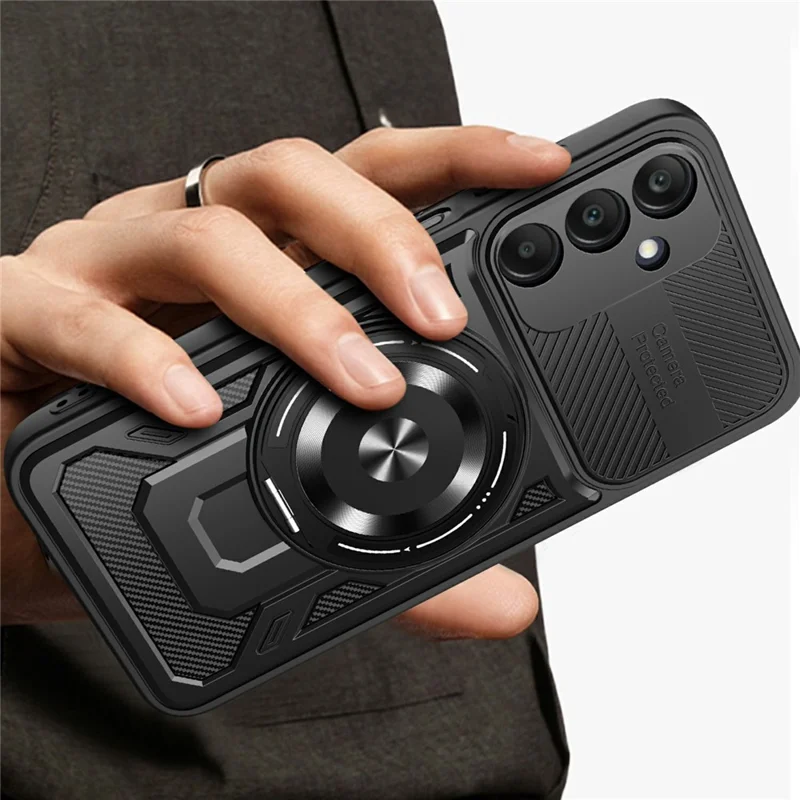 For Samsung Galaxy A57 5G Magnetic Case Rotating Kickstand TPU + PC Phone Cover - Black