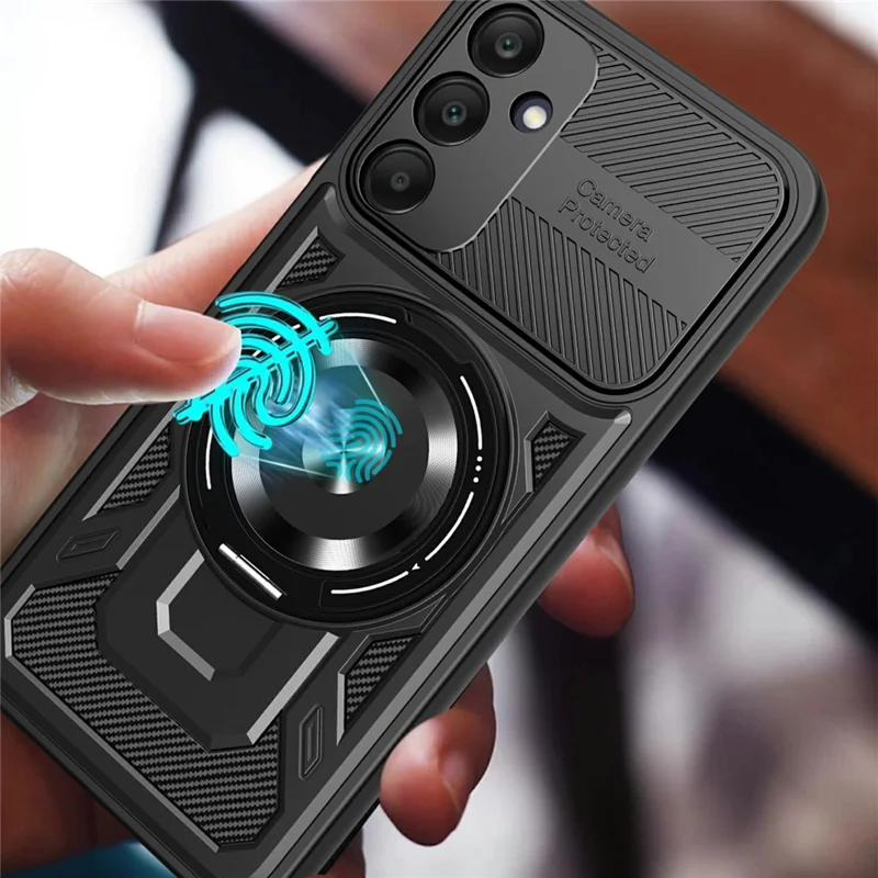 For Samsung Galaxy A57 5G Magnetic Case Rotating Kickstand TPU + PC Phone Cover - Black