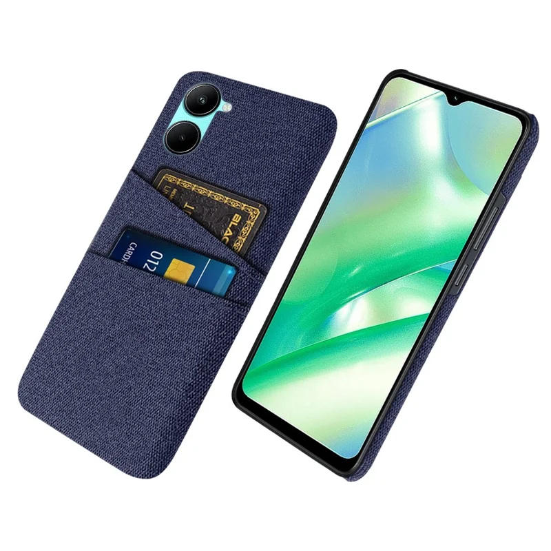 For Realme C33 2023 4G / C33 4G Hard PC Cloth Texture Phone Cover Shell Dual Card Slots Anti-scratch Phone Case - Blue