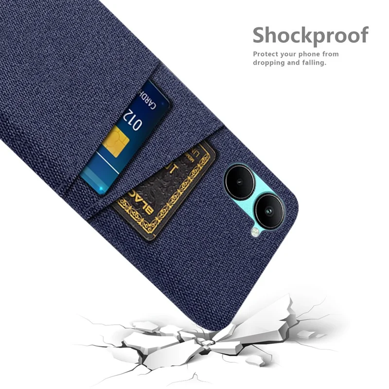For Realme C33 2023 4G / C33 4G Hard PC Cloth Texture Phone Cover Shell Dual Card Slots Anti-scratch Phone Case - Blue