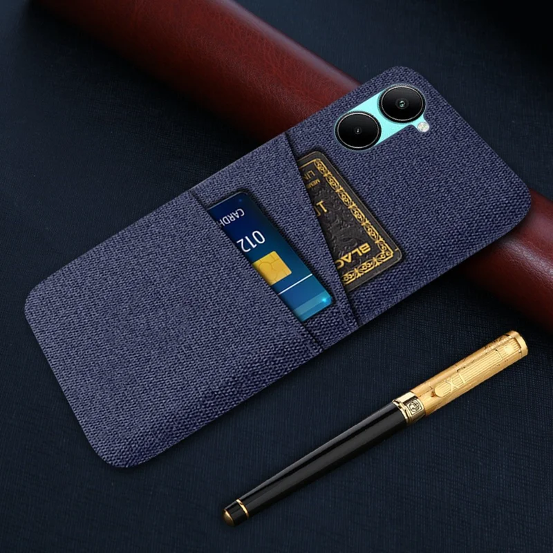 For Realme C33 2023 4G / C33 4G Hard PC Cloth Texture Phone Cover Shell Dual Card Slots Anti-scratch Phone Case - Blue