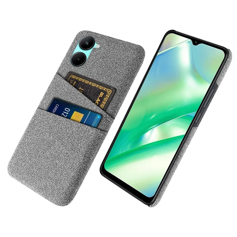For Realme C33 2023 4G / C33 4G Hard PC Cloth Texture Phone Cover Shell Dual Card Slots Anti-scratch Phone Case - Light Grey