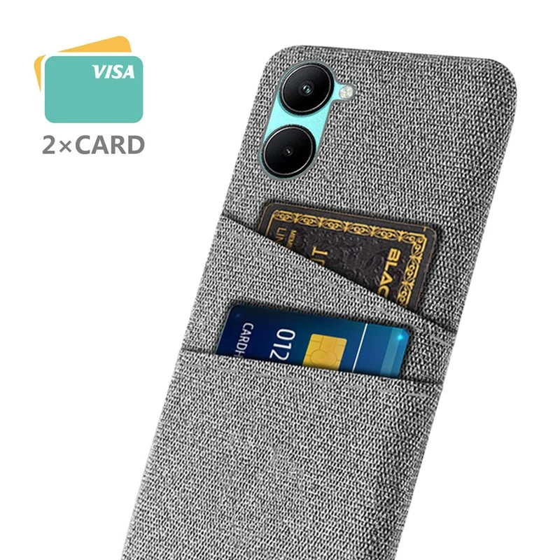 For Realme C33 2023 4G / C33 4G Hard PC Cloth Texture Phone Cover Shell Dual Card Slots Anti-scratch Phone Case - Light Grey