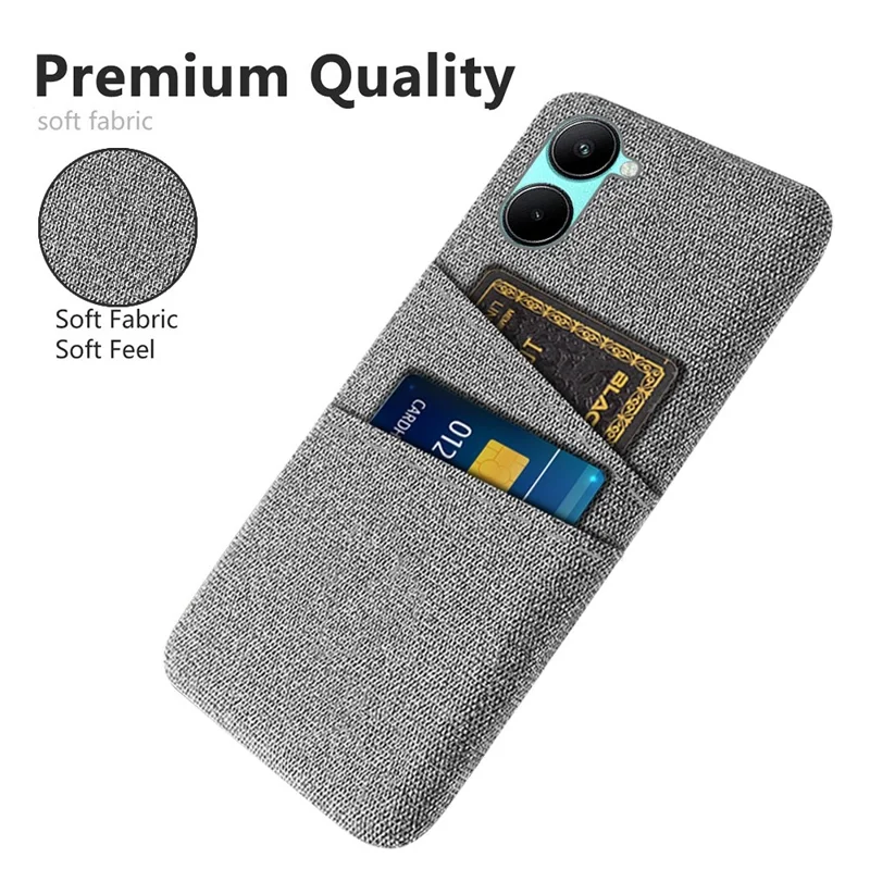 For Realme C33 2023 4G / C33 4G Hard PC Cloth Texture Phone Cover Shell Dual Card Slots Anti-scratch Phone Case - Light Grey