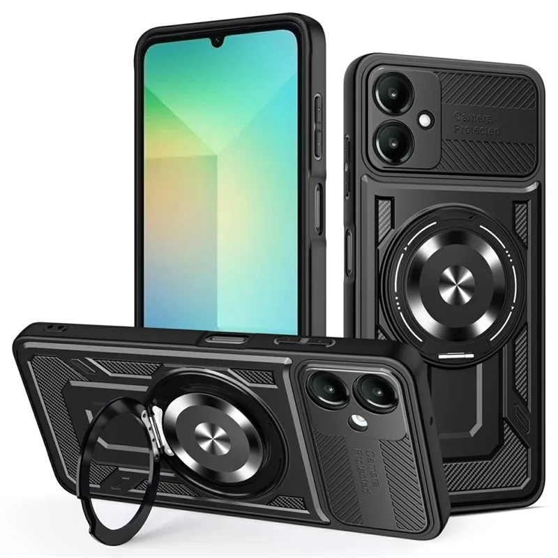 For Samsung Galaxy A07 4G Magnetic Case Rotating Kickstand TPU + PC Phone Cover - Black
