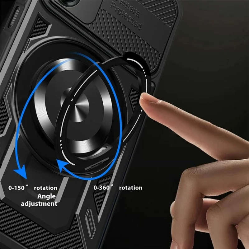 For Samsung Galaxy A07 4G Magnetic Case Rotating Kickstand TPU + PC Phone Cover - Black