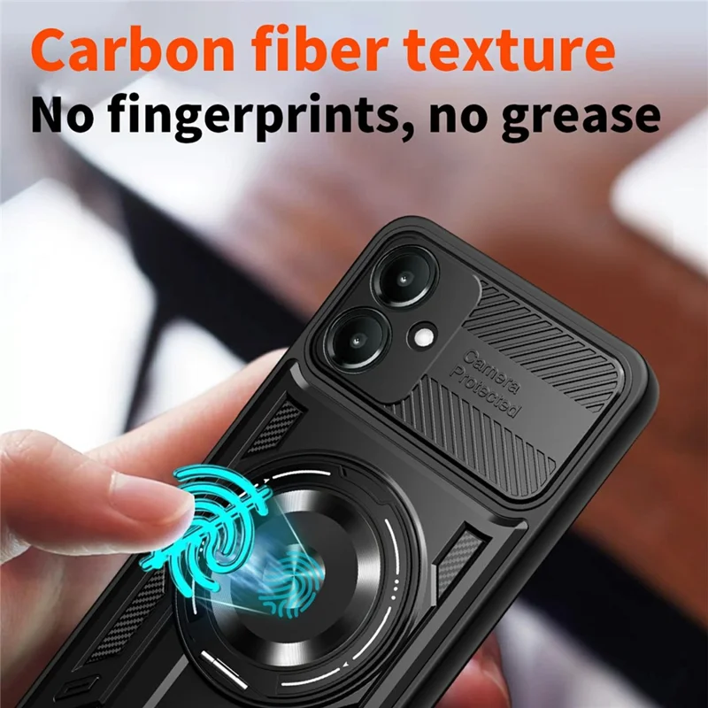 For Samsung Galaxy A07 4G Magnetic Case Rotating Kickstand TPU + PC Phone Cover - Black