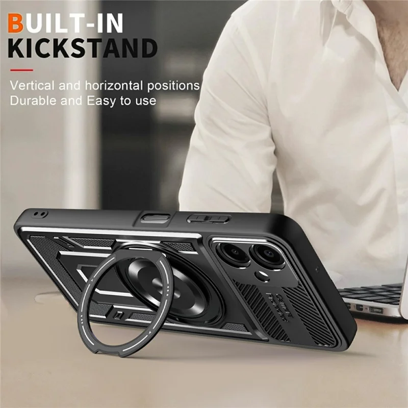 For Samsung Galaxy A07 4G Magnetic Case Rotating Kickstand TPU + PC Phone Cover - Black