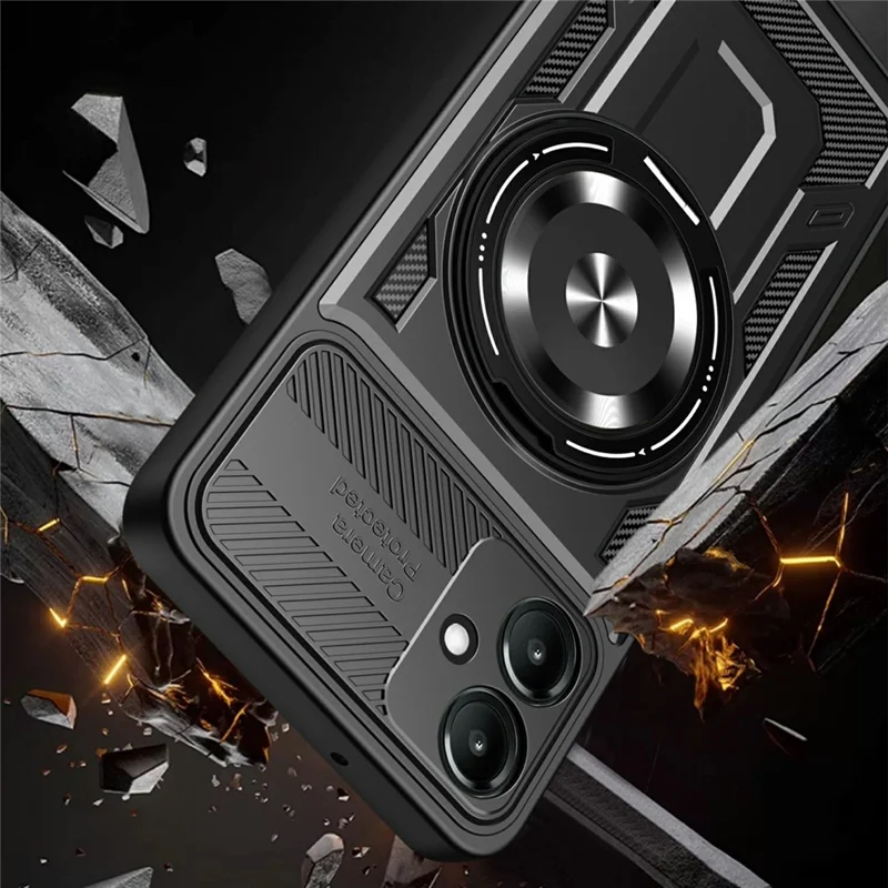 For Samsung Galaxy A07 4G Magnetic Case Rotating Kickstand TPU + PC Phone Cover - Black
