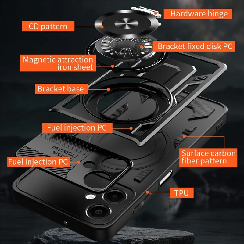 For Samsung Galaxy A07 4G Magnetic Case Rotating Kickstand TPU + PC Phone Cover - Black