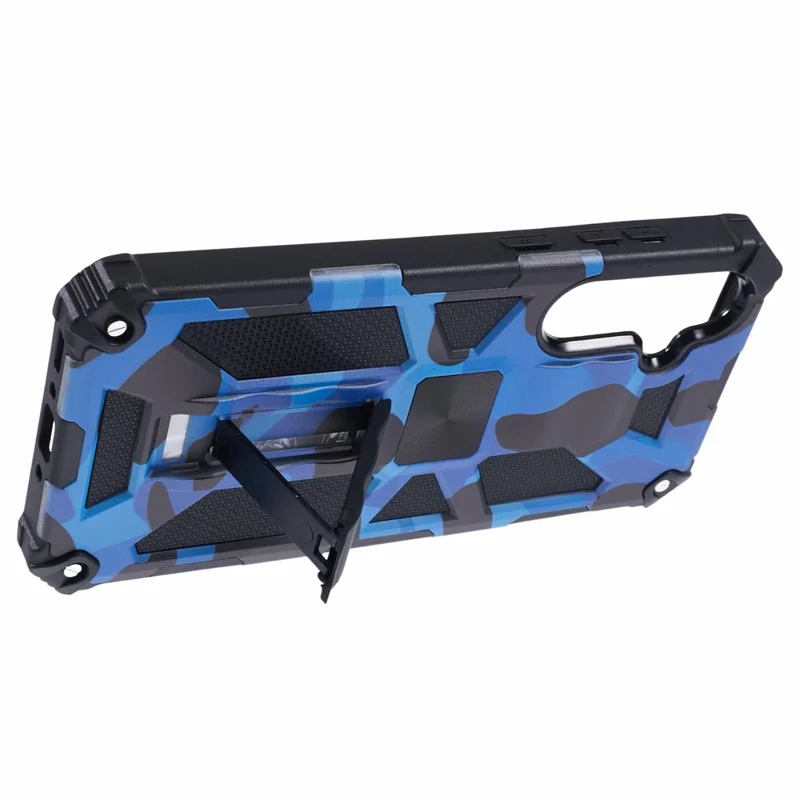 For Samsung Galaxy S26+ Case Kickstand PC+TPU Camouflage Military Grade Phone Cover - Camouflage Blue