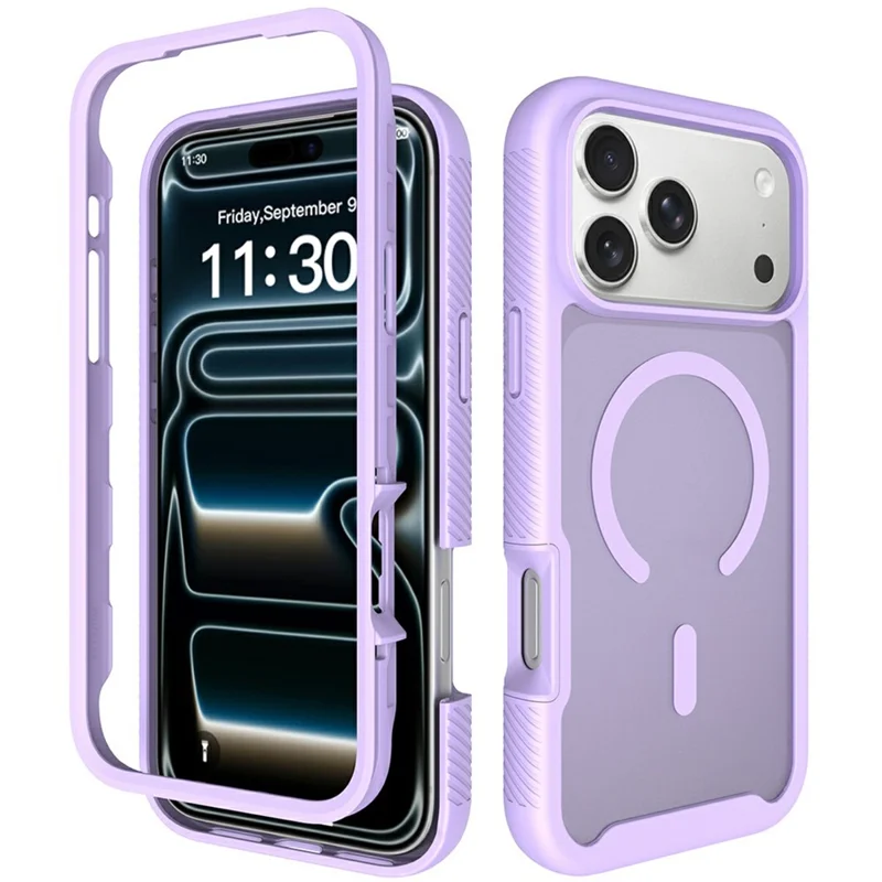 For iPhone 17 Pro Magnetic Phone Case Detachable 2 in 1 Translucent Matte PC TPU Back Cover Compatible with MagSafe - Purple