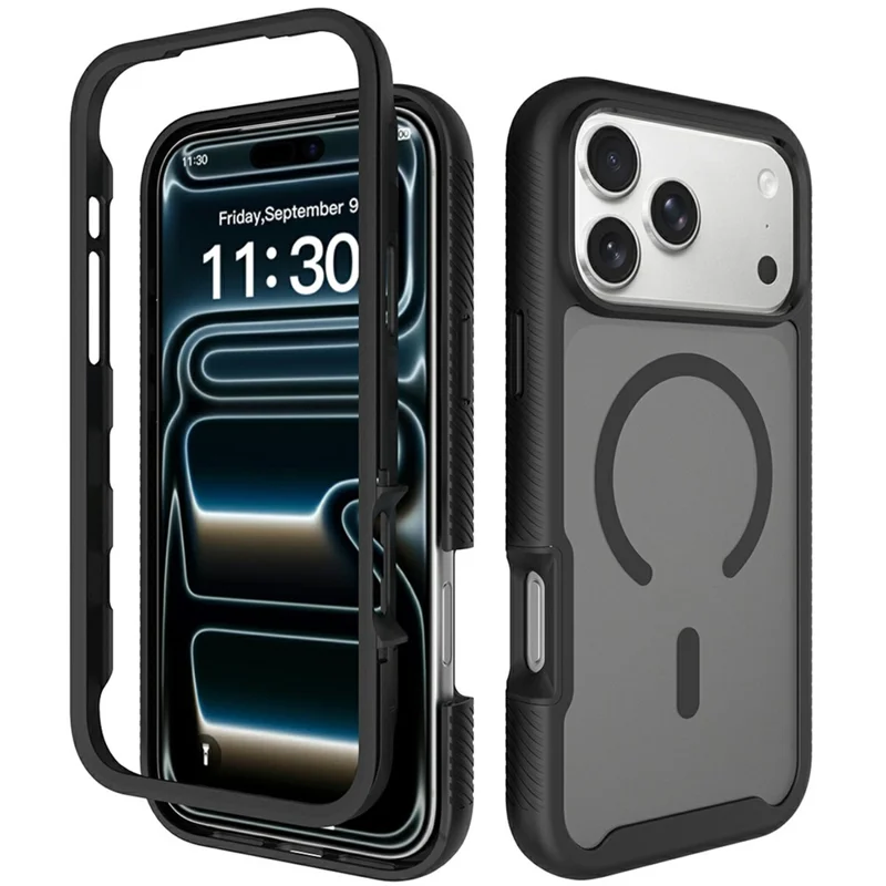 For iPhone 17 Pro Max Magnetic Phone Case Detachable 2 in 1 Translucent Matte PC TPU Back Cover Compatible with MagSafe - Black