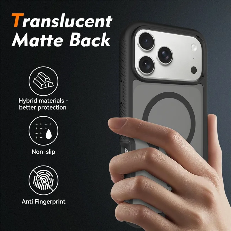 For iPhone 17 Pro Max Magnetic Phone Case Detachable 2 in 1 Translucent Matte PC TPU Back Cover Compatible with MagSafe - Black