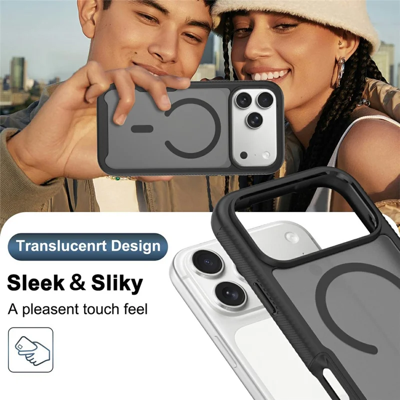 For iPhone 17 Pro Max Magnetic Phone Case Detachable 2 in 1 Translucent Matte PC TPU Back Cover Compatible with MagSafe - Black