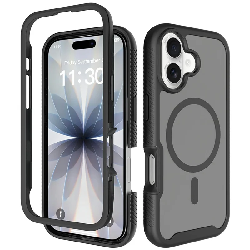 For iPhone 17 Magnetic Phone Case Detachable 2 in 1 Translucent Matte PC TPU Back Cover Compatible with MagSafe - Black
