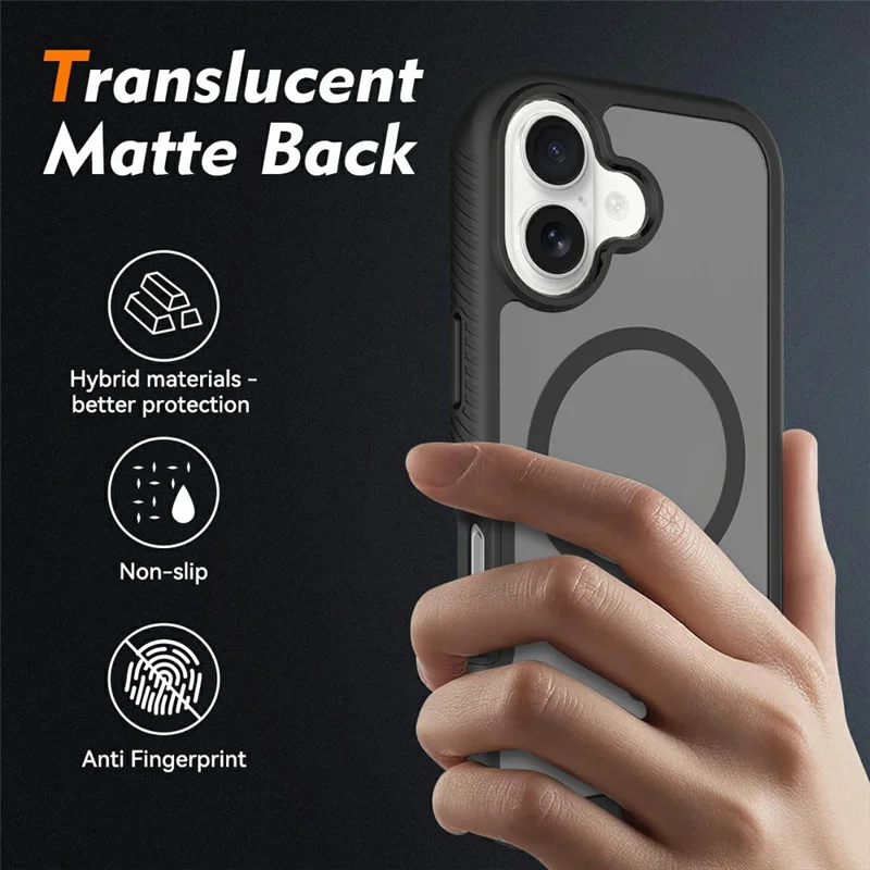 For iPhone 17 Magnetic Phone Case Detachable 2 in 1 Translucent Matte PC TPU Back Cover Compatible with MagSafe - Black