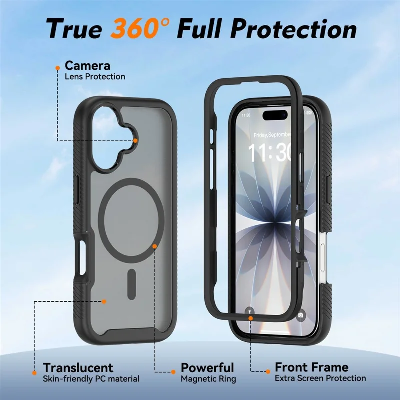 For iPhone 17 Magnetic Phone Case Detachable 2 in 1 Translucent Matte PC TPU Back Cover Compatible with MagSafe - Black