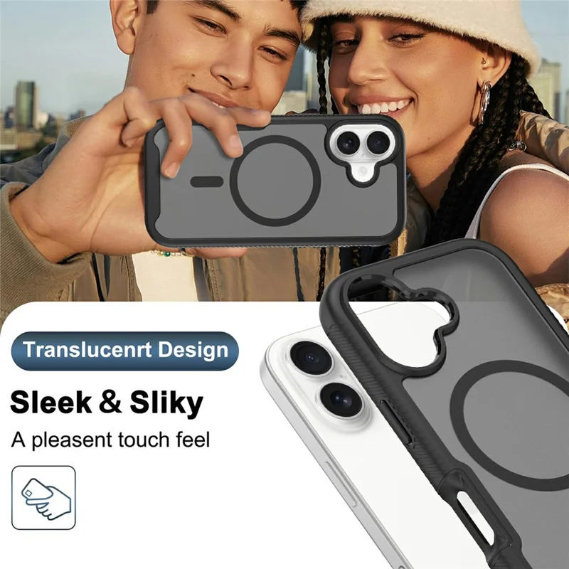 For iPhone 17 Magnetic Phone Case Detachable 2 in 1 Translucent Matte PC TPU Back Cover Compatible with MagSafe - Black