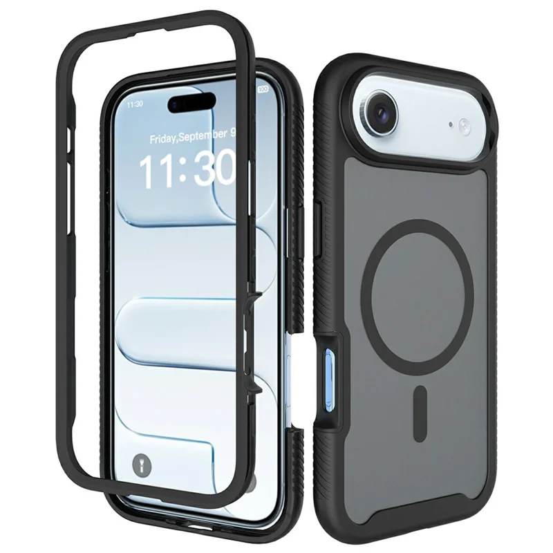 For iPhone Air Magnetic Phone Case Detachable 2 in 1 Translucent Matte PC TPU Back Cover Compatible with MagSafe - Black