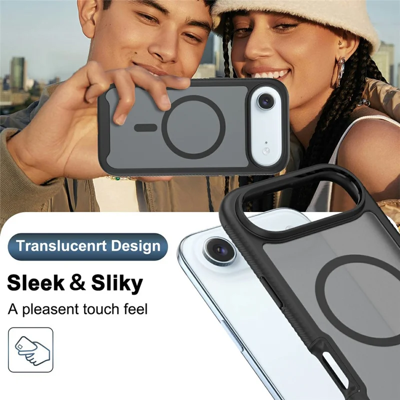 For iPhone Air Magnetic Phone Case Detachable 2 in 1 Translucent Matte PC TPU Back Cover Compatible with MagSafe - Black