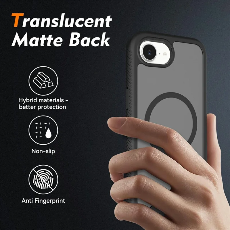 For iPhone 16e Magnetic Phone Case Detachable 2 in 1 Translucent Matte PC TPU Back Cover Compatible with MagSafe - Black