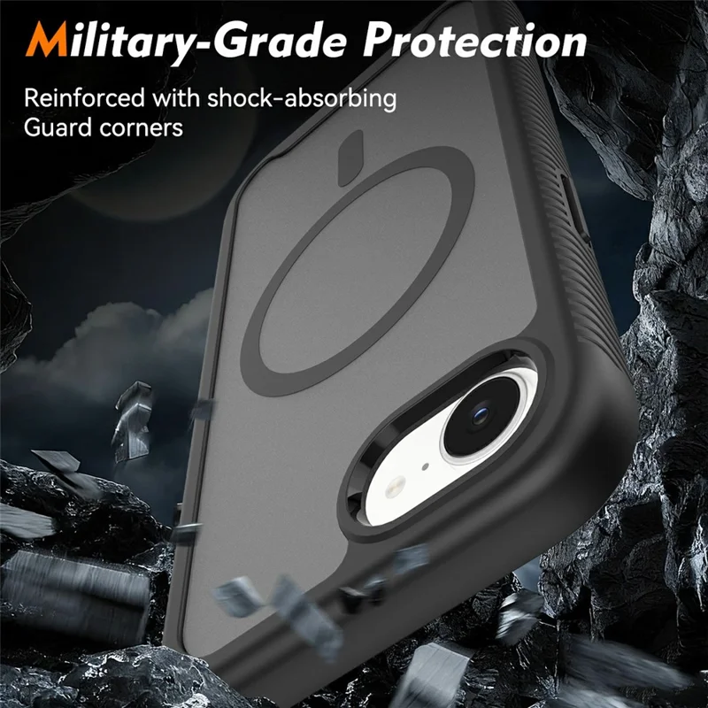 For iPhone 16e Magnetic Phone Case Detachable 2 in 1 Translucent Matte PC TPU Back Cover Compatible with MagSafe - Black