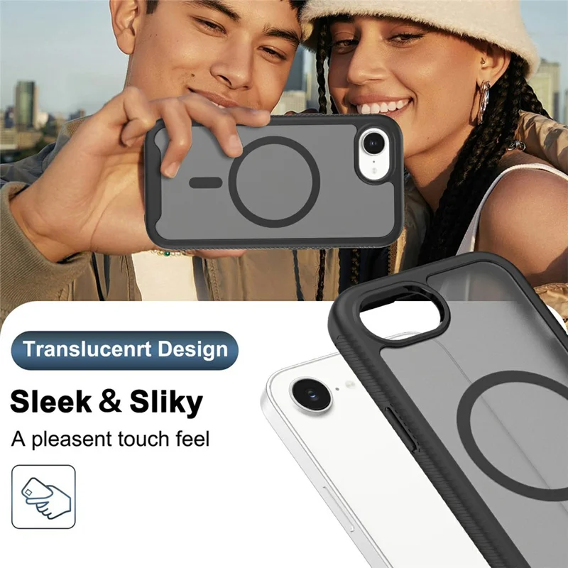 For iPhone 16e Magnetic Phone Case Detachable 2 in 1 Translucent Matte PC TPU Back Cover Compatible with MagSafe - Black