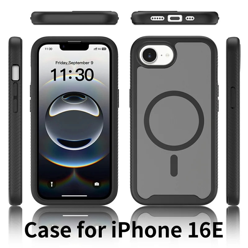 For iPhone 16e Magnetic Phone Case Detachable 2 in 1 Translucent Matte PC TPU Back Cover Compatible with MagSafe - Black