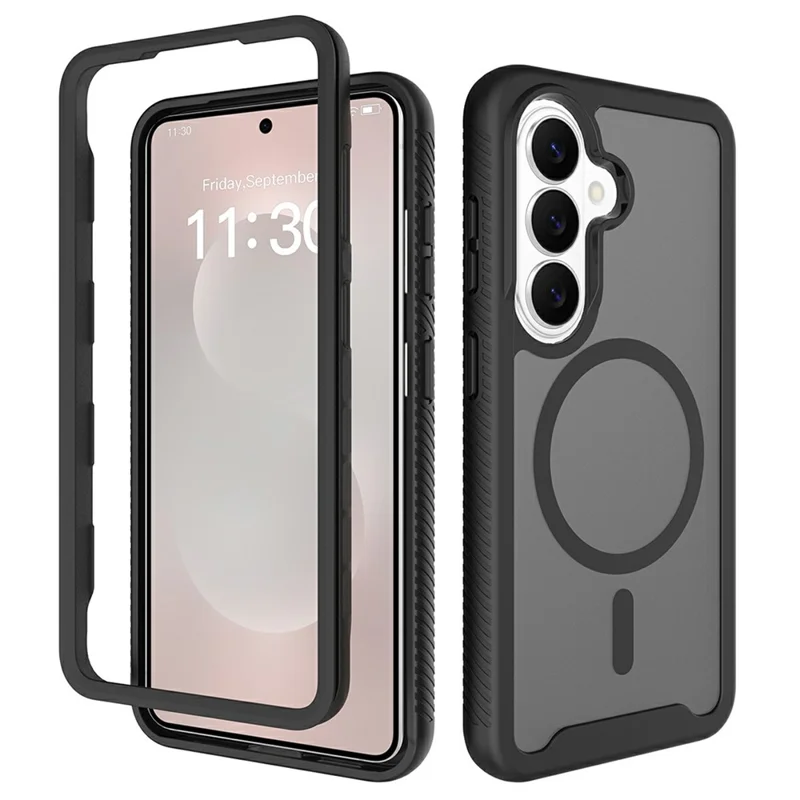 For Samsung Galaxy S26 Magnetic Phone Case Detachable 2 in 1 Translucent Matte PC TPU Back Cover - Black