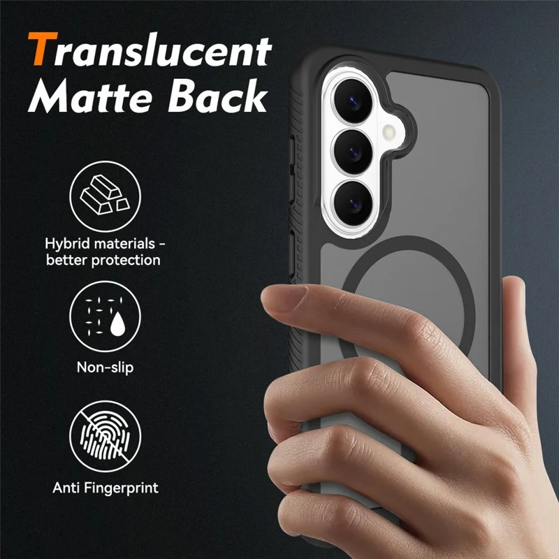 For Samsung Galaxy S26 Magnetic Phone Case Detachable 2 in 1 Translucent Matte PC TPU Back Cover - Black