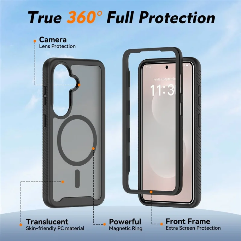 For Samsung Galaxy S26 Magnetic Phone Case Detachable 2 in 1 Translucent Matte PC TPU Back Cover - Black