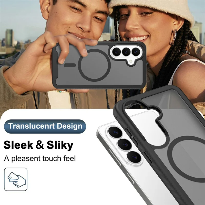 For Samsung Galaxy S26 Magnetic Phone Case Detachable 2 in 1 Translucent Matte PC TPU Back Cover - Black