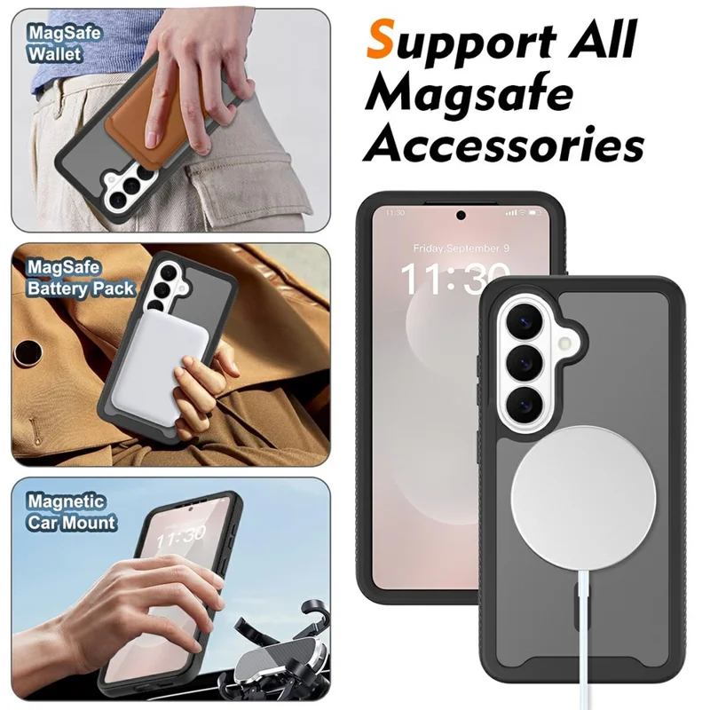 For Samsung Galaxy S26 Magnetic Phone Case Detachable 2 in 1 Translucent Matte PC TPU Back Cover - Black