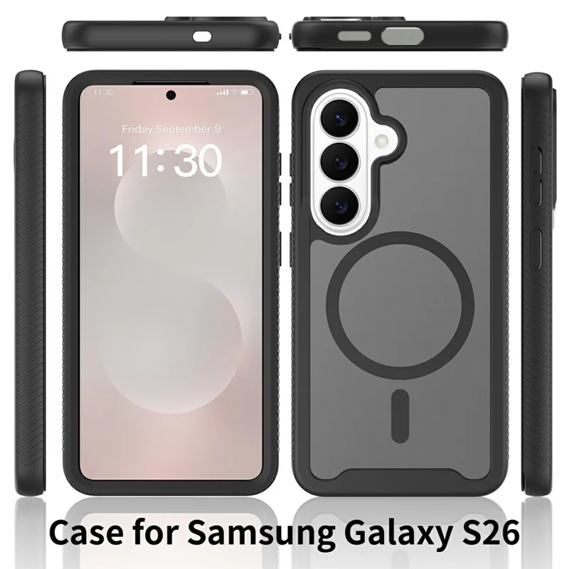 For Samsung Galaxy S26 Magnetic Phone Case Detachable 2 in 1 Translucent Matte PC TPU Back Cover - Black