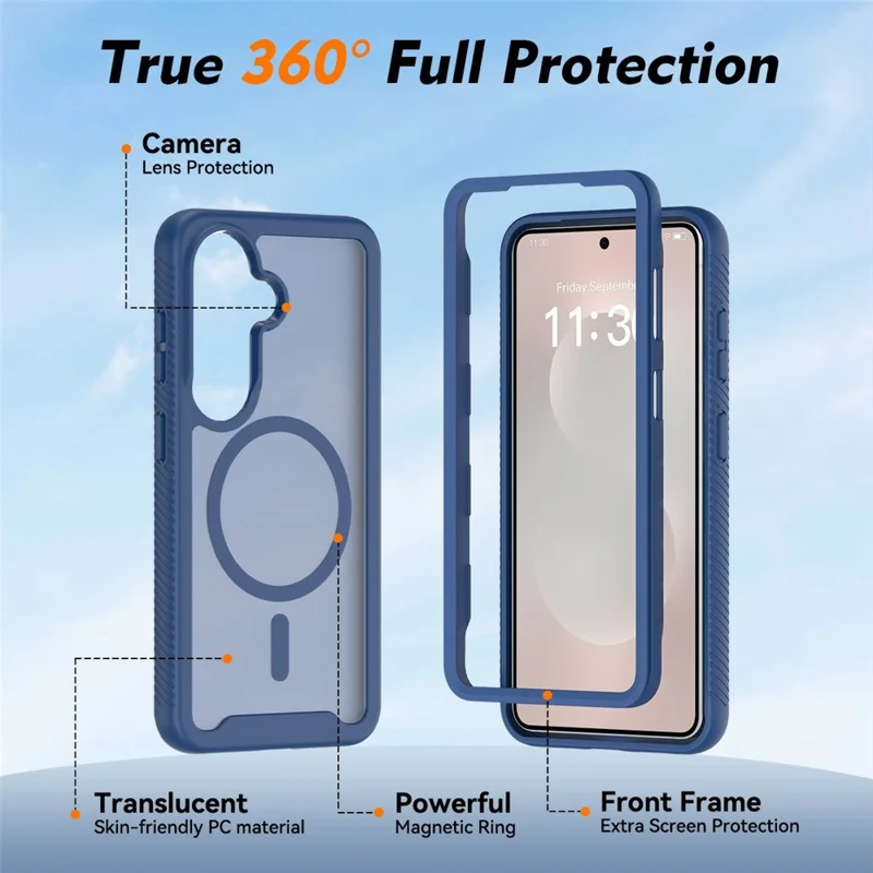 For Samsung Galaxy S26 Magnetic Phone Case Detachable 2 in 1 Translucent Matte PC TPU Back Cover - Blue