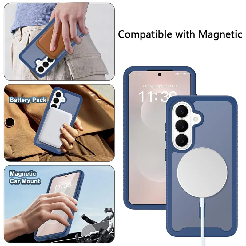 For Samsung Galaxy S26 Magnetic Phone Case Detachable 2 in 1 Translucent Matte PC TPU Back Cover - Blue