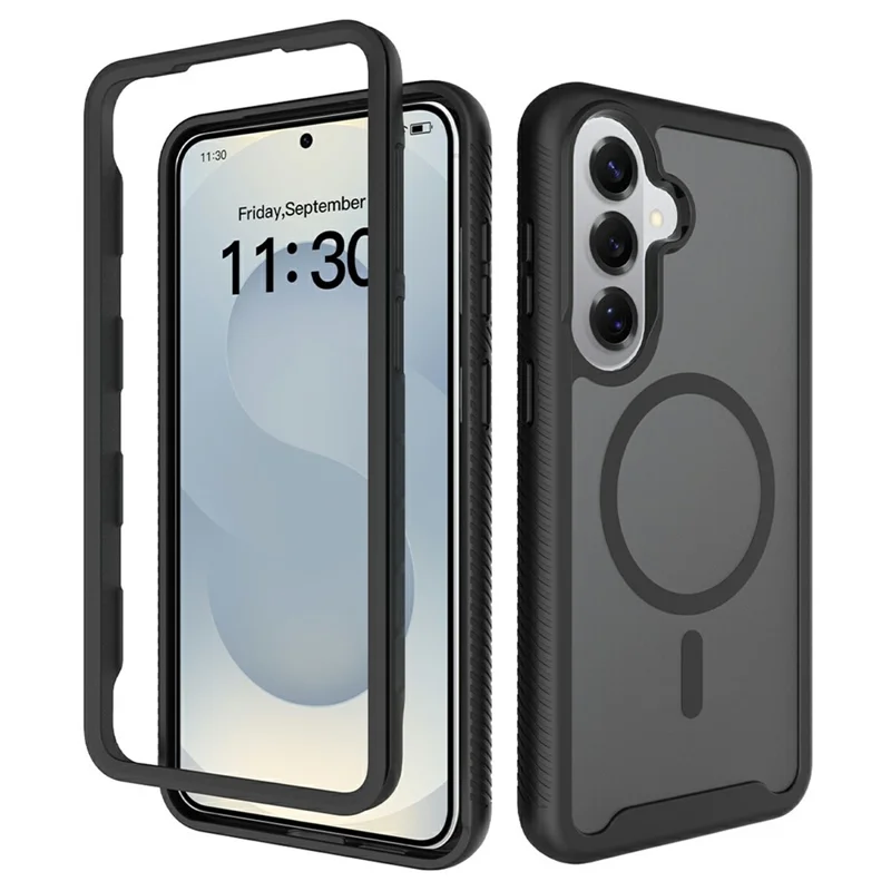For Samsung Galaxy S26+ Magnetic Phone Case Detachable 2 in 1 Translucent Matte PC TPU Back Cover - Black