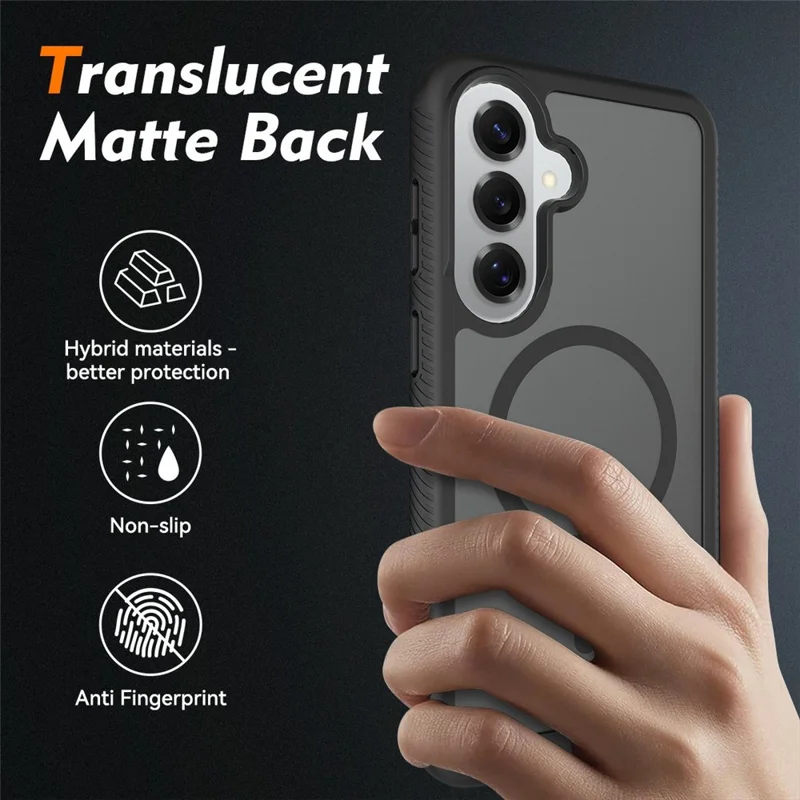 For Samsung Galaxy S26+ Magnetic Phone Case Detachable 2 in 1 Translucent Matte PC TPU Back Cover - Black