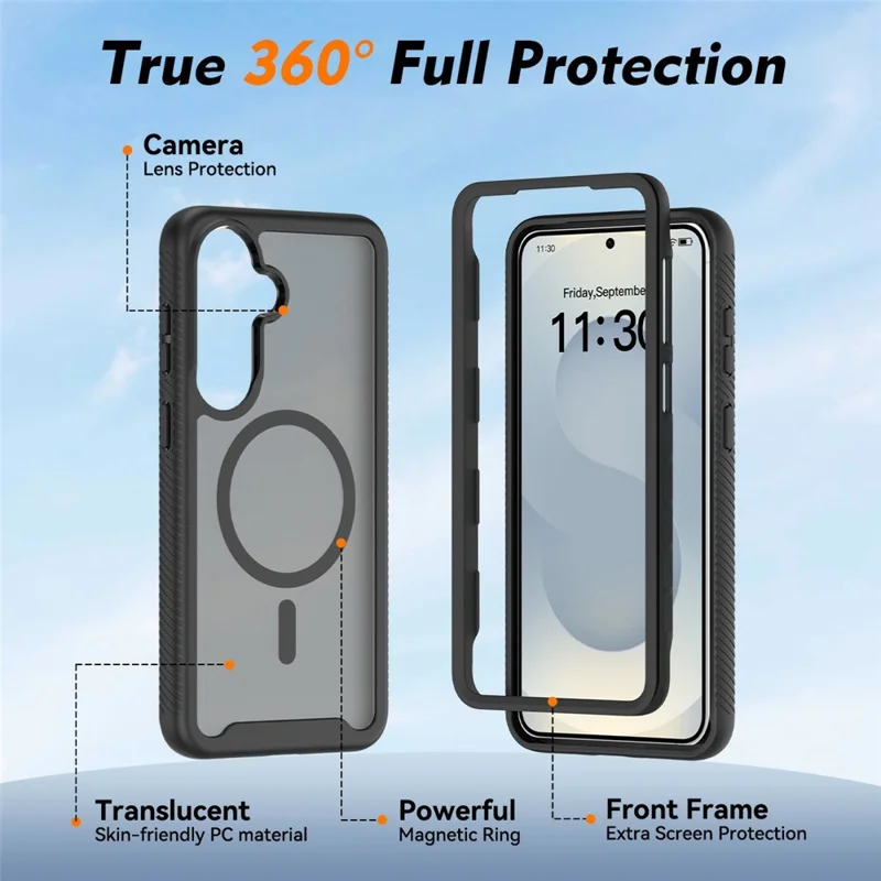 For Samsung Galaxy S26+ Magnetic Phone Case Detachable 2 in 1 Translucent Matte PC TPU Back Cover - Black