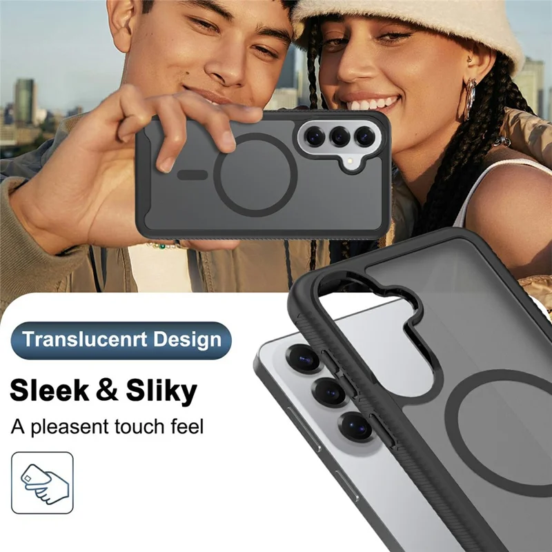 For Samsung Galaxy S26+ Magnetic Phone Case Detachable 2 in 1 Translucent Matte PC TPU Back Cover - Black