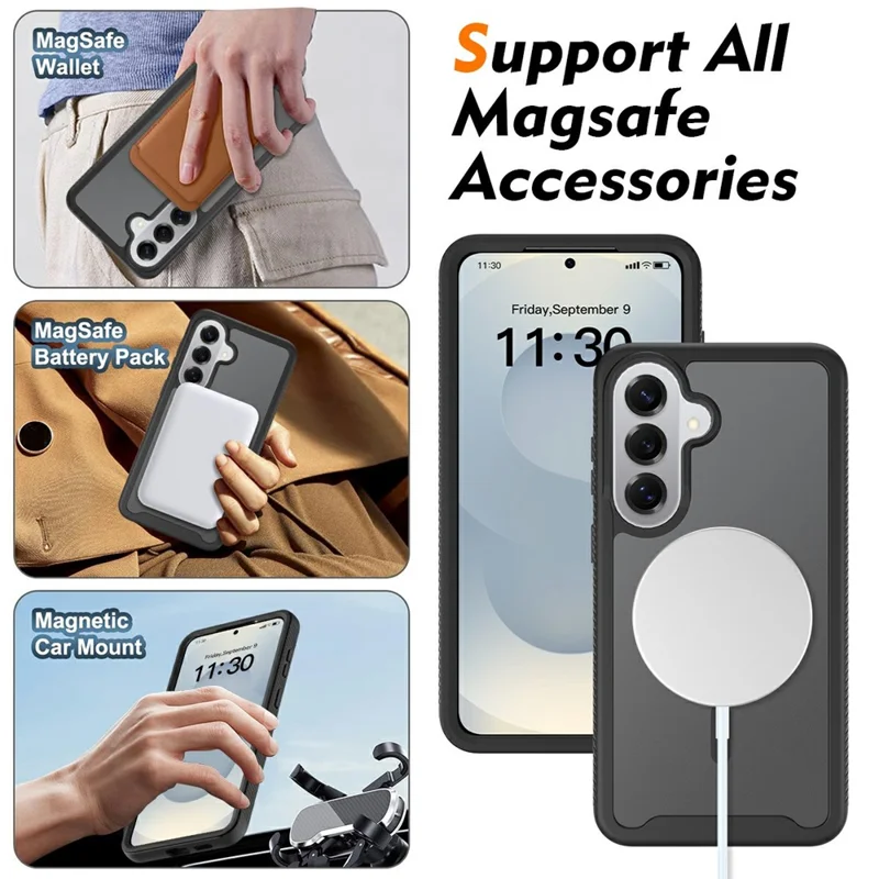 For Samsung Galaxy S26+ Magnetic Phone Case Detachable 2 in 1 Translucent Matte PC TPU Back Cover - Black
