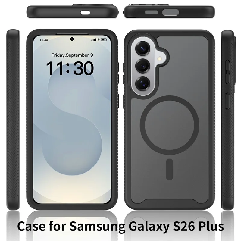 For Samsung Galaxy S26+ Magnetic Phone Case Detachable 2 in 1 Translucent Matte PC TPU Back Cover - Black