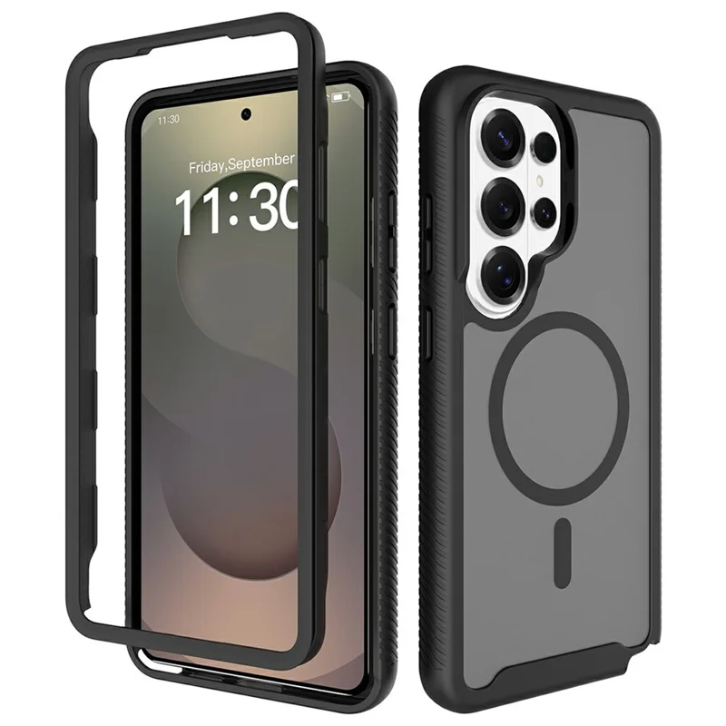 For Samsung Galaxy S26 Ultra Magnetic Phone Case Detachable 2 in 1 Translucent Matte PC TPU Back Cover - Black