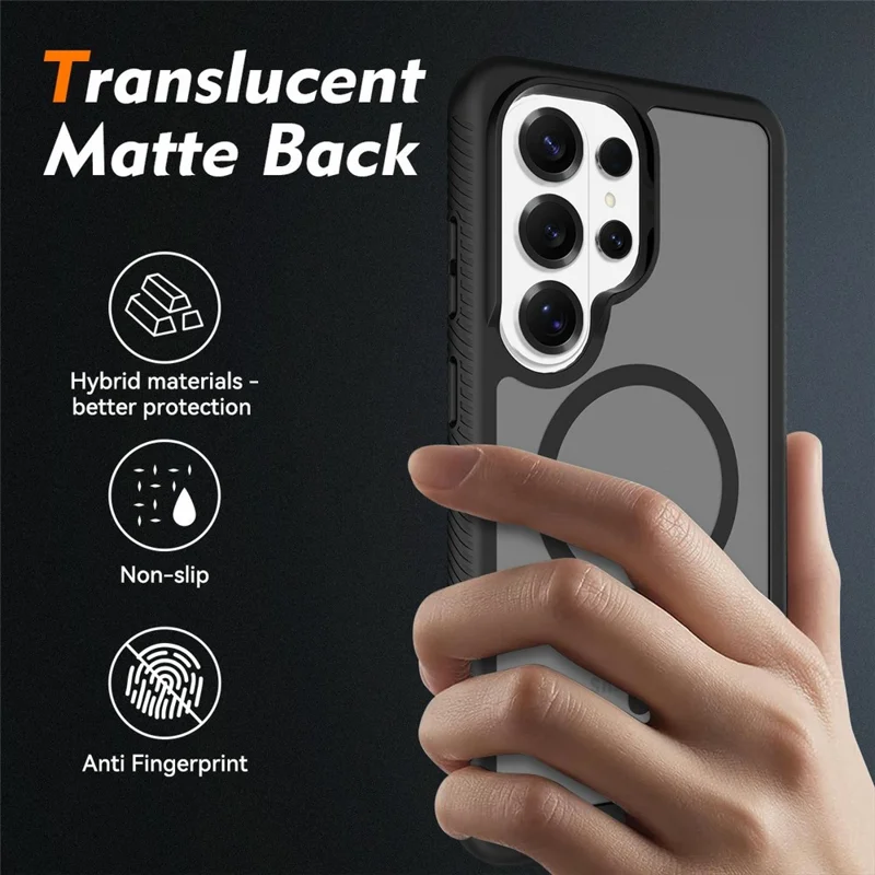 For Samsung Galaxy S26 Ultra Magnetic Phone Case Detachable 2 in 1 Translucent Matte PC TPU Back Cover - Black