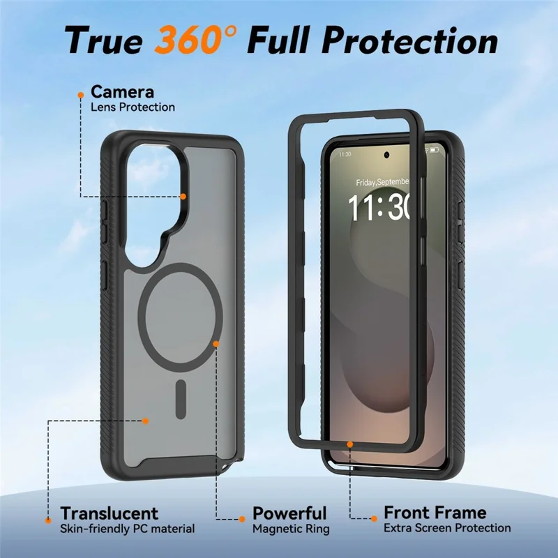 For Samsung Galaxy S26 Ultra Magnetic Phone Case Detachable 2 in 1 Translucent Matte PC TPU Back Cover - Black