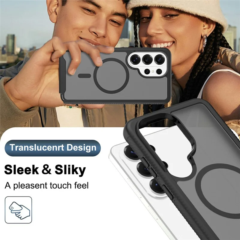 For Samsung Galaxy S26 Ultra Magnetic Phone Case Detachable 2 in 1 Translucent Matte PC TPU Back Cover - Black