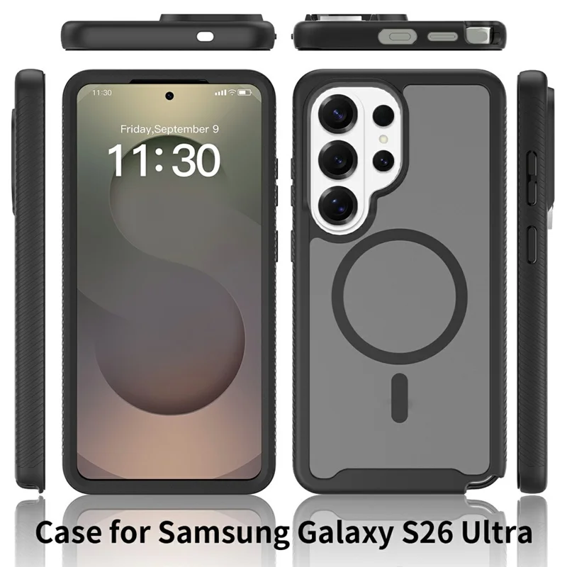 For Samsung Galaxy S26 Ultra Magnetic Phone Case Detachable 2 in 1 Translucent Matte PC TPU Back Cover - Black