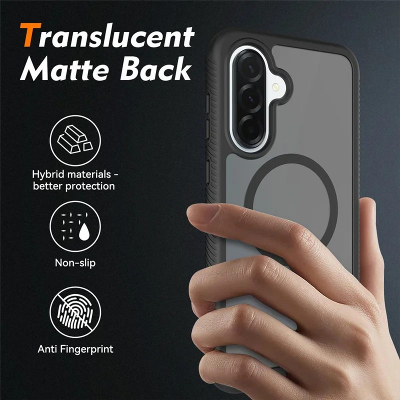 For Samsung Galaxy A37 5G Magnetic Phone Case Detachable 2 in 1 Translucent Matte PC TPU Back Cover - Black