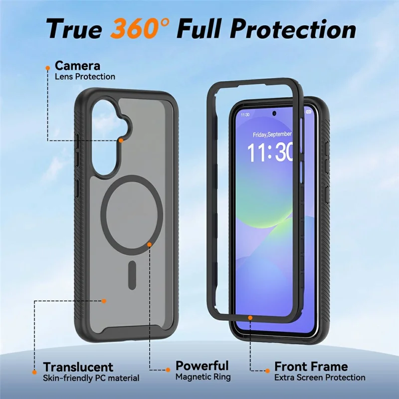 For Samsung Galaxy A37 5G Magnetic Phone Case Detachable 2 in 1 Translucent Matte PC TPU Back Cover - Black